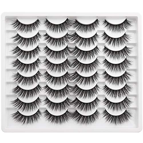 Cat Eye Lashes Wispy 18mm Fake Eyelashes Pack Natural 3D Faux Mink Lashes Full Fluffy Medium Volume Cross Soft Reusable Handmade False Eyelashes 16 Pairs Pack by Pawotence