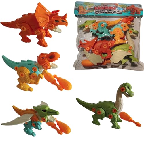 Kit 04 Dinossauros Desmontáveis com Chaves de Fenda, Plástico Resistente Educativo