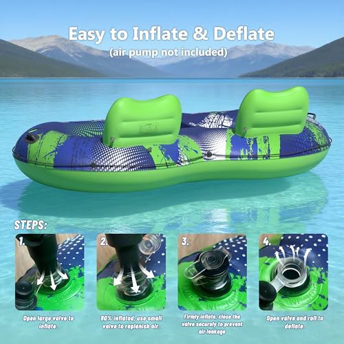 Image of JOSEN Inflatable River Tube Float - 2 Person Heavy Duty River Float, Pool Floats Adult, Lake River Floats Water Tubes for Floating with Removable Cooler & Cupholders for Summer Relaxation