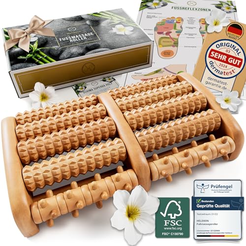 HELDSON® Fußmassageroller Holz - FSC®100% - Fußmassagegerät - Massage Roller für Fußmassage - Foot Massager - Fussmassageroller - Fussmassagegerät - Massagegerät für Füße - Fersensporn