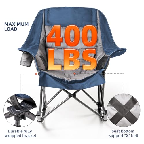 Silla Mecedora para Camping Oversized para Adultos - Capacidad 400 libras, Silla Acolchada con Portavasos, Plegable y Portátil para Exterior, Camping, Patio (Azul y Gris) miniatura 3