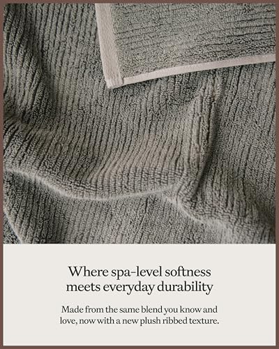 Cozy Earth Complete Ribbed Terry Bath Bundle - 60% Cotton 40% Viscose from Bamboo - Soft & Absorbent Cotton Bath Towel Set - 4 Washcloths, 2 Hand Towels, 2 Bath Towels, 2 Bath Sheets - Charcoal - Image 5