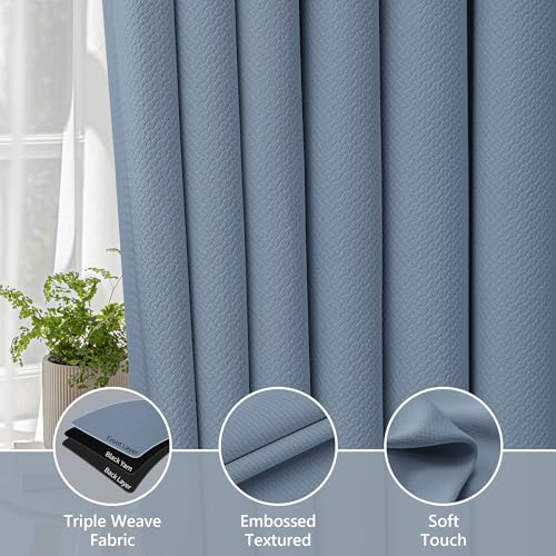 Image of FMFUNCTEX 100% Blackout Curtains for Bedroom, Slate Blue Curtain 108 Inches Long Drapery Thermal Insulated Curtains for Living Room, Black Out Drapes Rod Pocket Room Darkening 2 Panels