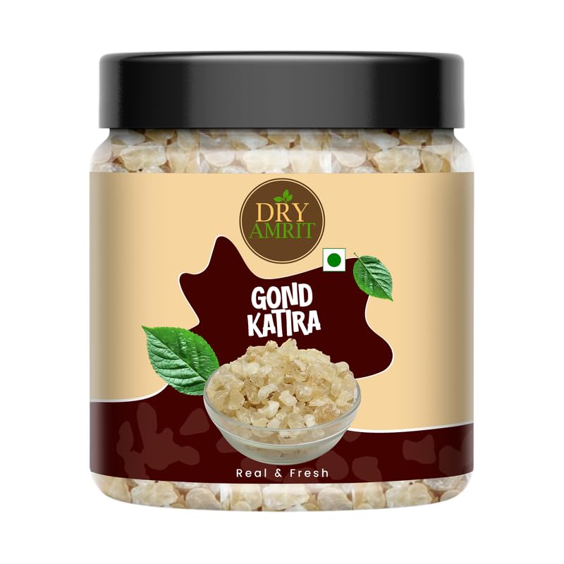 DRY AMRIT Organic Gond Katira Pure (Edible Gum) 1 kg | Tragacanth Gum Crystals | High Cooling Properties | Natural Edible Gond | Astragalus Gummifer | Jar Pack