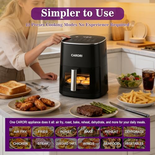 Image of 6Qt Air Fryer with Viewing Window, 12 Preset, Large Capacity, 400℉ Max Crisp, 1700W Quick Even Easy Meals, Nonstick Dishwasher Safe Basket, Bake Roast Dehydrate Reheat