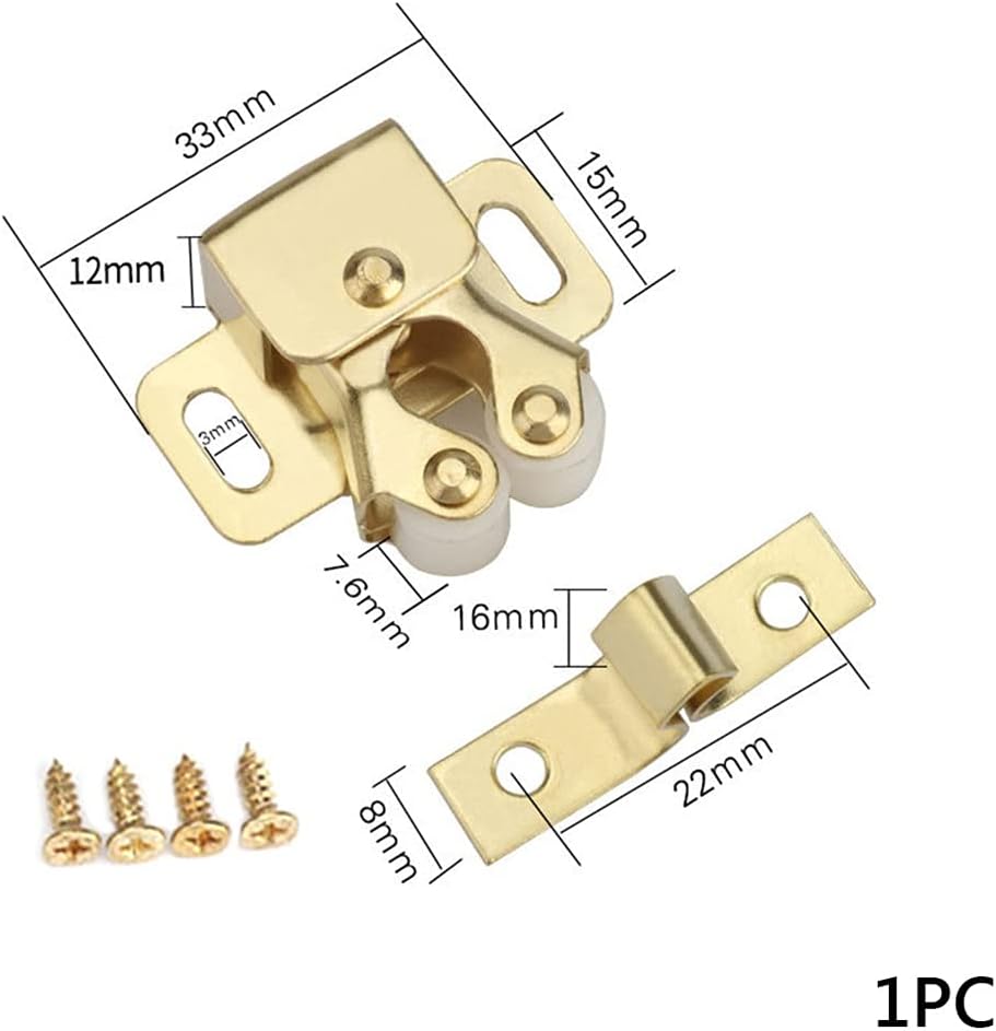 1Pc Prong Doors Latch Hardware Ball Roller Catches Cupboard Cabinet Tool Closer Bronze Roller Catch Latch Locks(Golden)