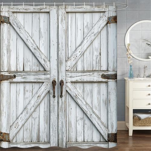Wooden Barn Door Shower Curtain, Rustic Wooden Garage Door Shower