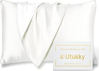 Utukky シルク枕カバー【TVで紹介】まくらカバー 片面シルク 43×63cm 6Aクラス 封筒式枕カバー シルクピローケース テンセル 洗える 寝癖軽減 抗菌防臭 美髪・美肌 敏感肌に優しい ギフト 贈り物 四季適応 シルク初心者に 1枚セット アイボリー