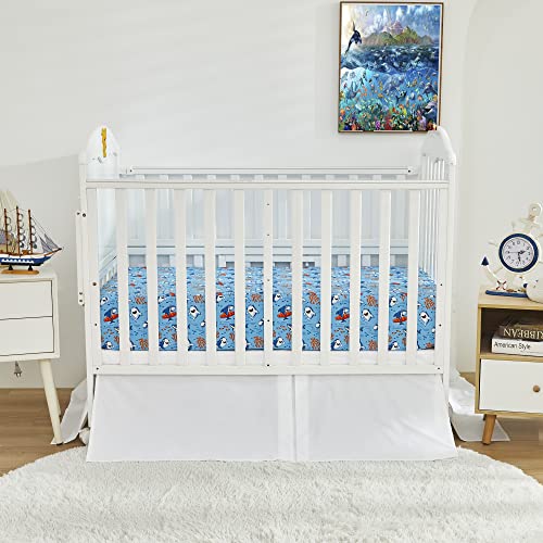 Image of Brandream Crib Bedding Set for Boys 100% Cotton 6 Piece Baby Toddler Nursery Bedding Set with Fitted Crib Sheet, Dust Ruffle - Blue Ocean Nautical Aquatic Whale Shark Coral Theme