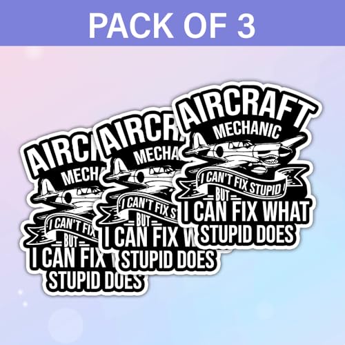 Image of SODAVA (3Pcs, 3in) Aircraft Mechanic Stickers, Waterproof Vinyl Decals for Aviation Technicians Maintenance Crew Gift Tool Box Laptop Car Decor Hard Hat, Tools Gift Decoration Laptop Stickers