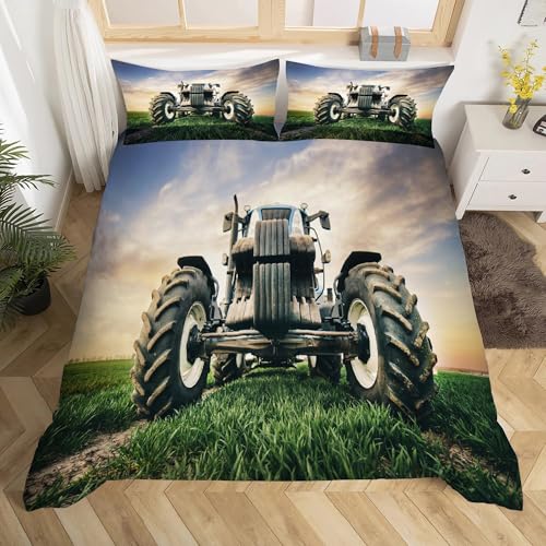 Housse de couette microfibre réversible motif engins de chantier 3D