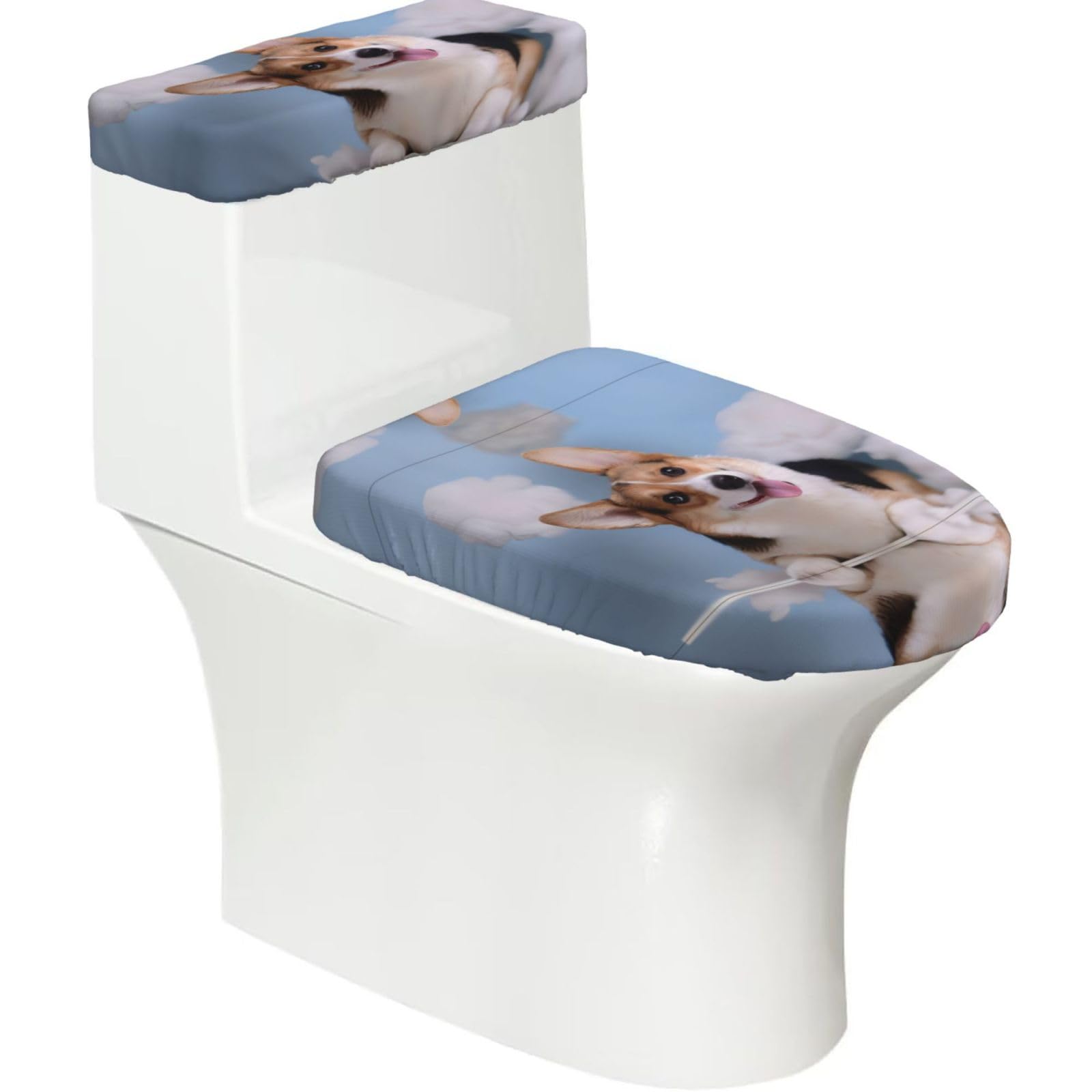 Mrowyc Black Cute Puppy Picture Printed Toilet Seat Set - Set Of 2 - Universal Toilet Seat Cover - Housewarming Birthday Christmas Gift