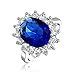 Imagen de Bling Jewelry Anillo de compromiso ovalado con halo de corona de circonita cúbica azul real simulada de zafiro AAA estilo vintage para mujer en plata de ley
