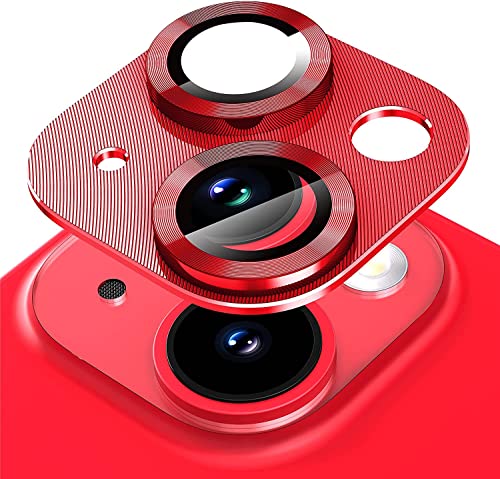 MAYA BALLE® Aluminium Alloy 3D Camera Lens Protector Compatible for iPhone 13/iPhone 13 Mini, [Anti-Scratch] Premium Tempered Glass Film Aluminium Alloy 3D Lens Ring Cover-Red