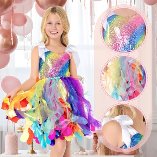 Tutu Dress for Girls Rainbow Tutu Dress Sequin Tulle Princess Dresses for Kids Fancy Sparkly Birthday Party Outfit3