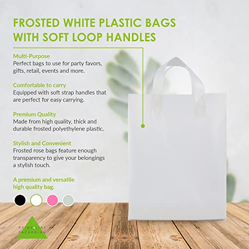 Prime Line Packaging Plastic Gift Bags with Handles, Frosted Tote Bags for Shopping, Small Business, Boutiques Supply, Retail, Bulk, 10x5x13, 50 Pack