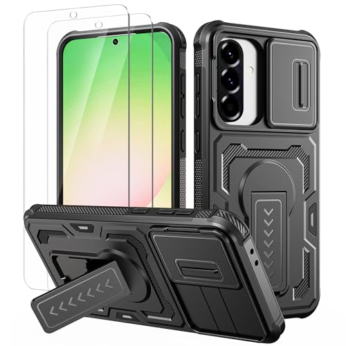 Lanhiem Cover per Samsung Galaxy A56 5G/A36 5G/A37 5G con Pellicola Vetro Temperato*2, Scorrevole Protezione Fotocamera, Supporto Antiurto Militare Case per Samsung A56 5G/A36 5G/A37 5G Custodia, Nero