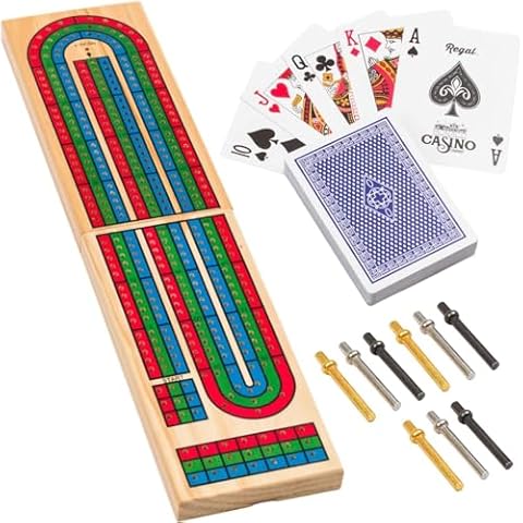 Regal Games Cribbage Board Game Set w/Storage - Fun Table Game with Wooden Board for Adults & Kids - 9 Metal Pegs, Deck of Playing Cards & 2-4 Player Games - Ideal for Game Night, Travel (Ages 8+) Cover