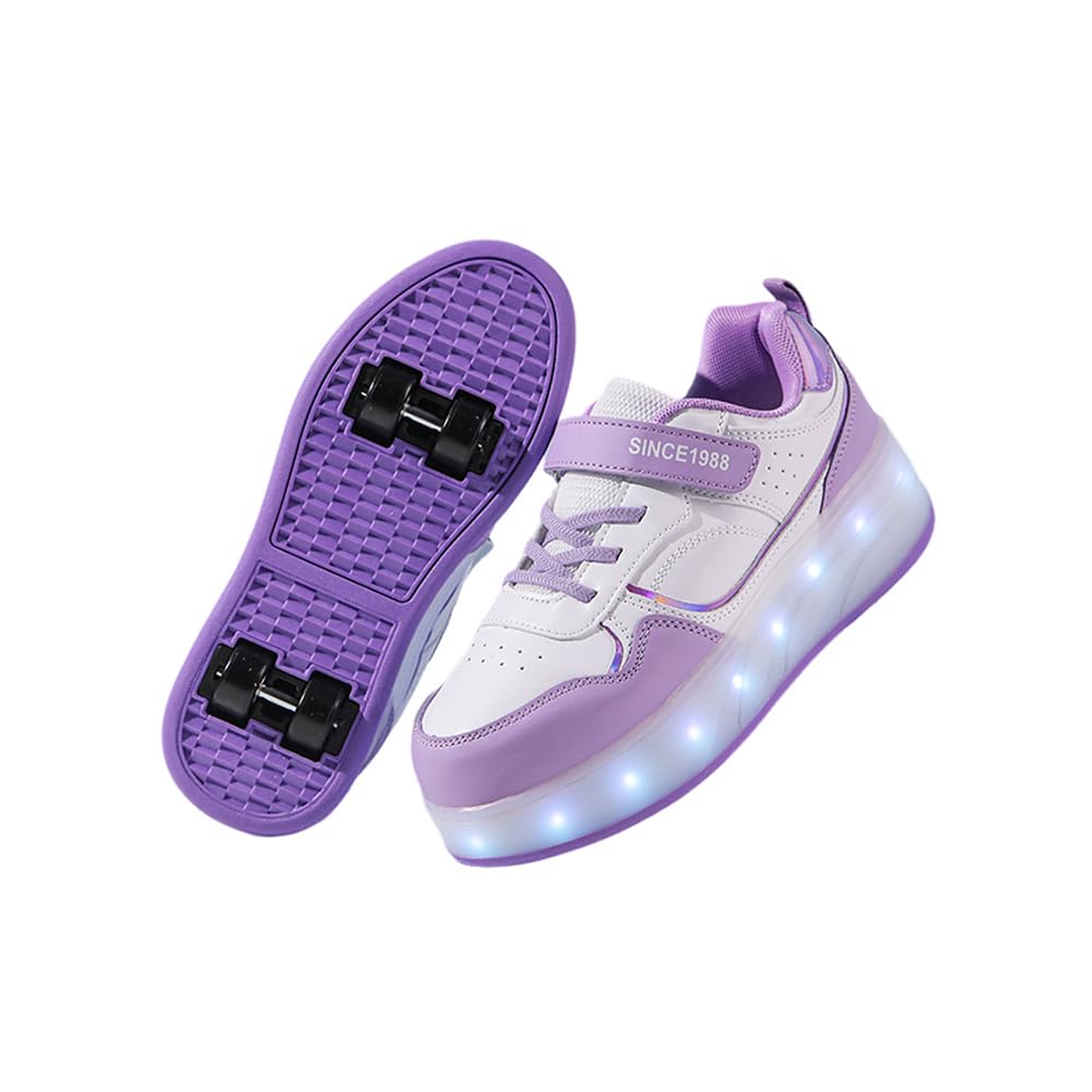 Hixingo Chaussure a Roulette Lumière LED pour Fille Garçons, Chaussures a roulettes avec 4 Amovible Roues Chaussures de Skateboard Patins à roulettes Basket à roulettes pour Enfants Filles Adulte