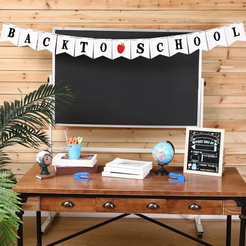 Image of Mooliwe Classroom Decor DIY Banner, Welcome Back to School Party Supply Custom Hanging Bunting Garland Kit with Letters for First Day of School Ambience Celebration Decoration(White,Notebook)