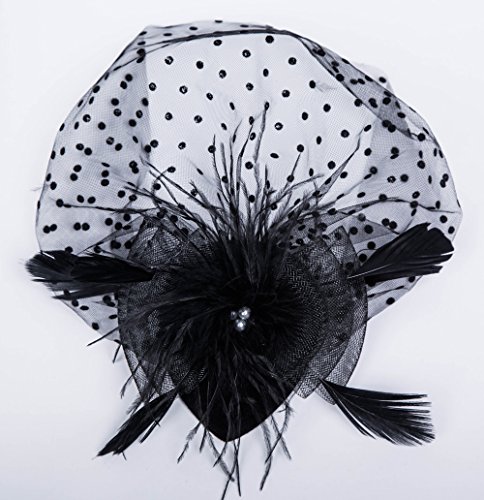 Cizoe Fascinator Hair Clip Pillbox Hat Bowler Feather Flower Veil Wedding Party Hat Tea Hat(2-Black) #TOP3