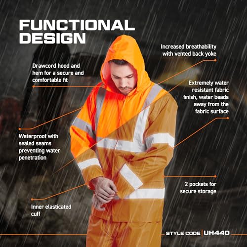 Image of Portwest UH440 Men's Lightweight Waterproof Hi Vis Reflective Rain Jacket