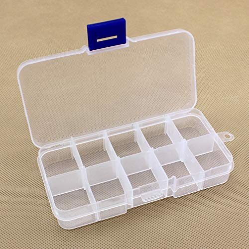 Image of 10 Removable Grid Compartment Clear Rectangle Plastic Storage Box, Jewelry and Crafts Organizer Container with Adjustable Dividers(1 Pack)