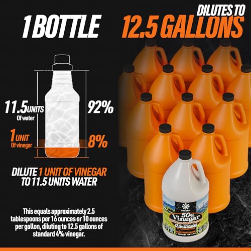 calyptus 50 pure concentrated vinegar  maximum-performance 125x power  technical grade  dilutes easily to 5 acidity 15 cups per gallon  home and outdoor cleaning concentrate  2 gallon