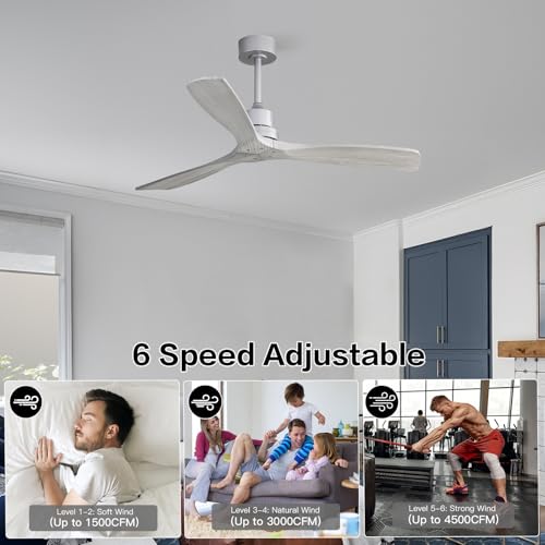 Image of Sofucor Ceiling Fan without Lights, 52 Inch Low Profile Flush Mount Mordern Wood Ceiling Fan with Remote for Indoor Farmhouse Bedroom Living Room Outdoor Patio Porch, Reversible DC Motor, Noiseless