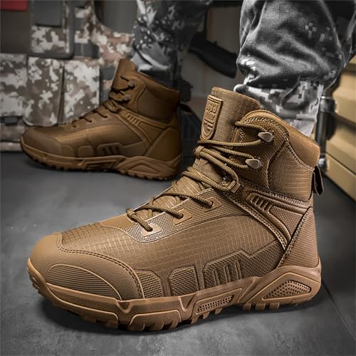 Men's Waterproof Leather Military Tactical Boots 6 Inch Lightweight Non Slip Outdoor Hiking Combat Motorcycle Boots for Desert Jungle Backpacking4