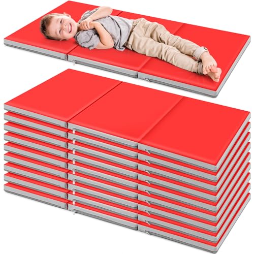 Image of Wesiti 1 Pcs Folding Kids Nap Mats for Preschool Daycare, 3 Section Folding Rest Mats Sleeping for Kids Toddler Nap 1 Inch Thick, Kindergarten School Classroom Supplies (Red,Gray)