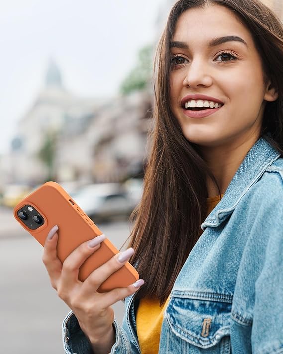 Image of MIDOS Back Cover Compatible with iPhone 15 Case Liquid Silicone Full Protection Shock Proof Back Cover for iPhone 15 (Orange)