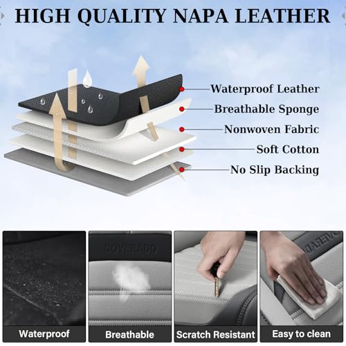 Image of Coverado Waterproof Nappa Leather Car Seat Covers, Automotive Seat Covers,Front Car Seat Cushion & Car Seat Protector, Seat Covers Universal Fit for Most Cars, SUVs,Trucks,Black&Gray
