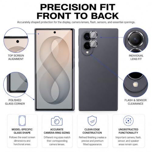 Image of FIRST MART Tempered Glass for Samsung Galaxy Z Fold 8 5G with Black Camera Ring Guard & Installation Kit | HD Clear Edge-to-Edge Screen Protector, Scratch Resistant, Case-Friendly | Pack of 1