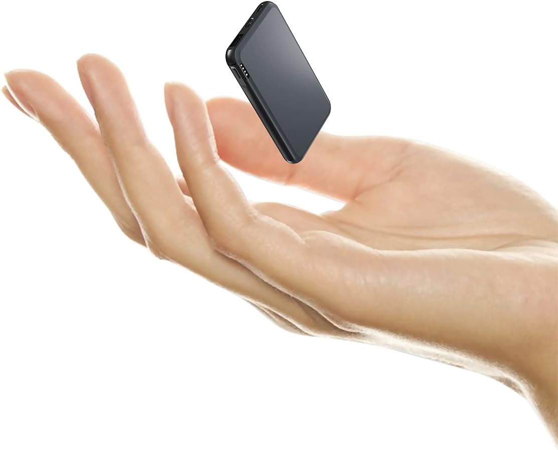 Auskang Power Bank 5000 mAh, cargador portátil ultra delgado y ultraligero con puerto USB C y micro USB, aluminio PowerBank de bolsillo para iPhone Samsung Galaxy Huawei Xiaomi y otros (azul negro)