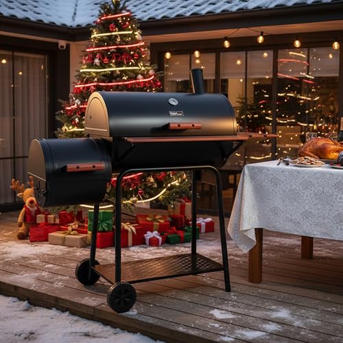 Royal Gourmet CC1830W 30-Inch Charcoal Grill with Offset Smoker and Wood-Painted Side Table, Outdoor Smoker Grill with 811 Sq. In. Cooking Area for Outdoor Barbecue Event, Black - Image 3