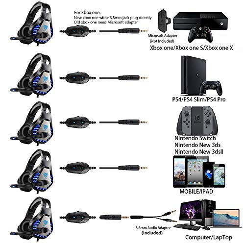 Pacrate Cuffie da Gioco con Microfono, luci a LED, Adatte per PS4, PC, Xbox One, Nintendo, Audio Surround Stereo e funzioni di riduzione del Rumore, Anche per Bambini