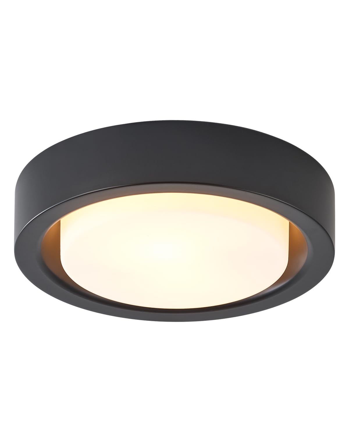 13 Inch Flush Mount Ceiling Light,Black Finish Plate with Frosted Glass Shade,Round Ceiling Lighting Fixture for Hallway Bedroom Closet Livingroom Kitchen Stairwell (Black)