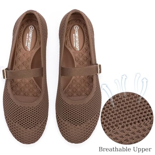 Image of Frank Mully Women's Mary Jane Flats Comfortable Dressy Ballet Flats Casual Round Toe Slip On Washable Knitted Fabric Office Work Woman Shoes