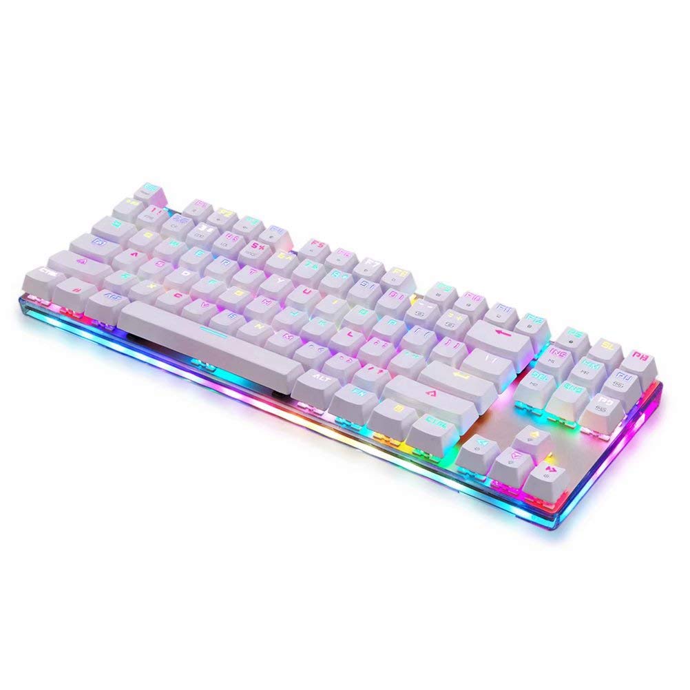 Wired meccanica tastiera USB 2.0 con retroilluminazione RGB blu interruttore per PC da gioco e legando bianco con cavo da 1,8 m