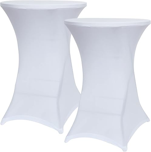 Obstal Fundas de mesa de cóctel de elastano elástico blanco para bodas, banquetes y fiestas (30-32 pulgadas de diámetro x 42 pulgadas de alto, 1