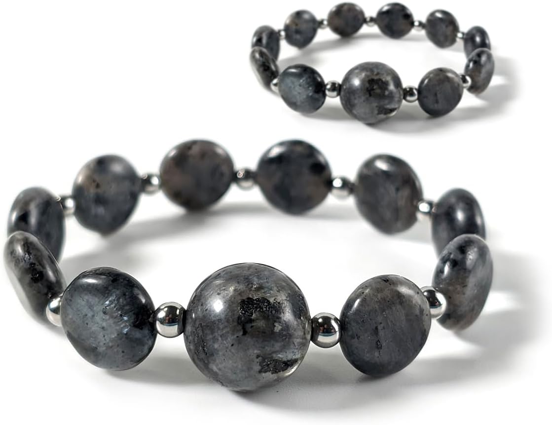 Pulseiras de Alívio de Náusea em Labradorita - Acupressão Natural para Enjoos, Gravidez e Viagens - Kit com 2