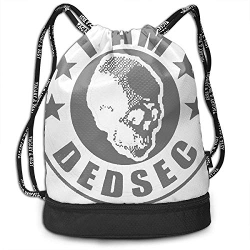 PmseK Sac à Dos imprimé avec Cordon de Serrage, Watch Dogs Inspired I Am Dedsec Multifunctional Bundle Backpack Shoulder Bag for Men and Women