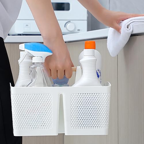 Image of rejomiik Portable Shower Caddy Basket Plastic Cleaning Caddy Organizer Storage Tote with Handle for Bathroom, College, Dorm Room Essentials, White