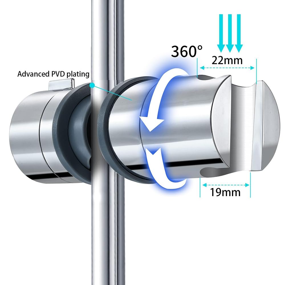 Uchwyt na głowicę prysznicową, uniwersalny, regulowany, wymienny uchwyt prysznicowy do drążków przesuwnych 19-25 mm, obrót o 360°, montaż bez narzędzi, akcesoria łazienkowe do prysznica