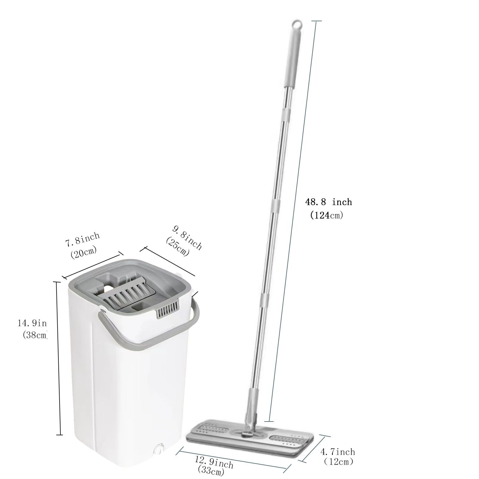 Fregona, Juego De Fregona Y Cubo, Cubo Fregona Dos Compartimentos Seco/Mojado, Cabeza Giratoria Fregona 360° Microfibra Y Cubos Escurrefacil para Limpiar Azulejos Y Paredes(White,9mops)