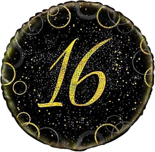 3 x 18" Glitz Black Foil Birthday Balloon (Black, 3 x Gold/Black (Age 16))