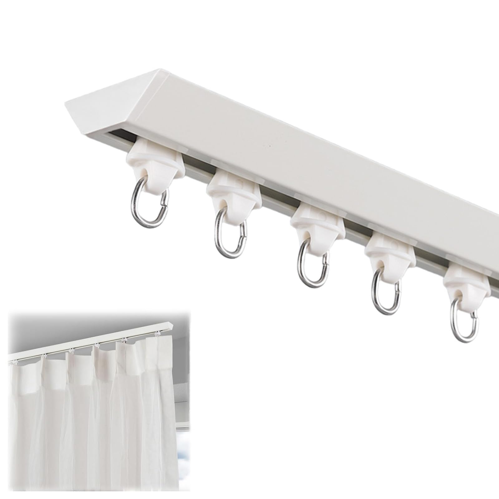 DMVWJR Aluminium Ceiling Track for Curtains (70-600cm), Curtain Single Track Ceiling Mount, Heavy Duty Sliding Curtain Rail Set(White,160cm)