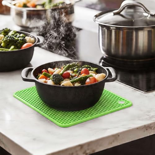 Image of Silicone Trivet Mats,Heat Resistant Pot Holders, Multipurpose Non-Slip Hot Pads for Kitchen Potholders, Hot Dishers, Jar Opener, Spoon Holder, Food Grade Silicone(Green Size Square 7.1''x7.1'')