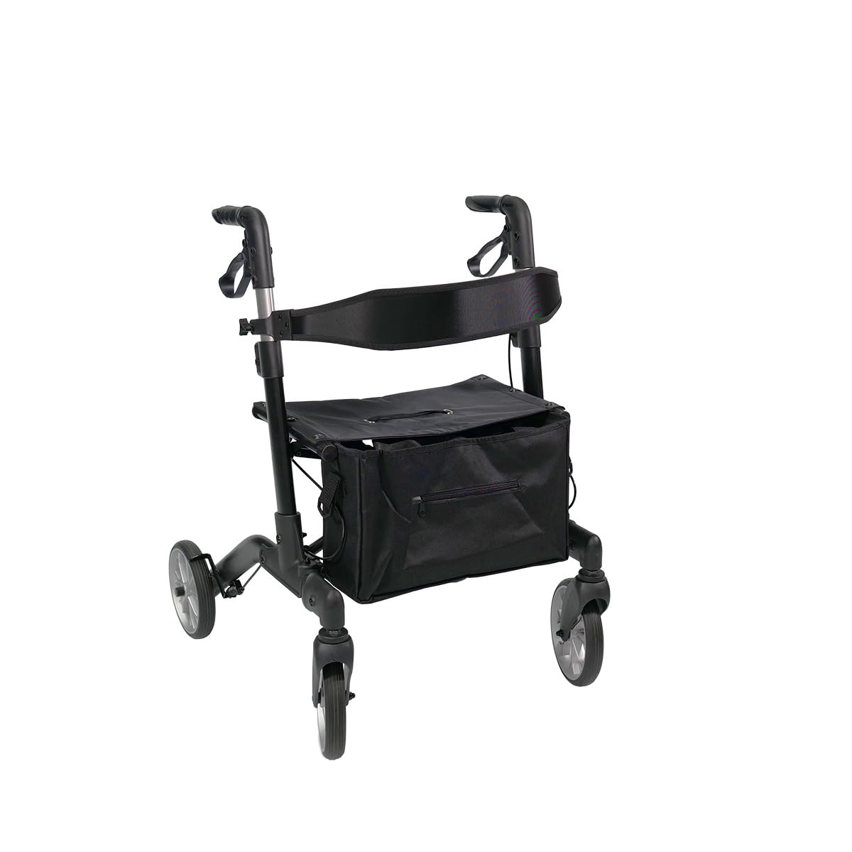 Premium Rollator Mambo - schwarz - doppelt- faltbar und leicht mit Sitz - Aluminiumgestell - Nylontasche